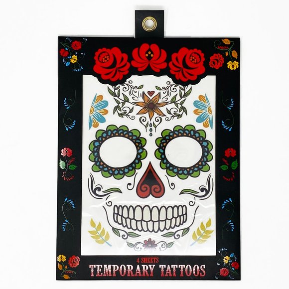 4 Sheets Día de los Muertos (Day of the Dead) Temporary Face Tattoos | NWT - Picture 2 of 10